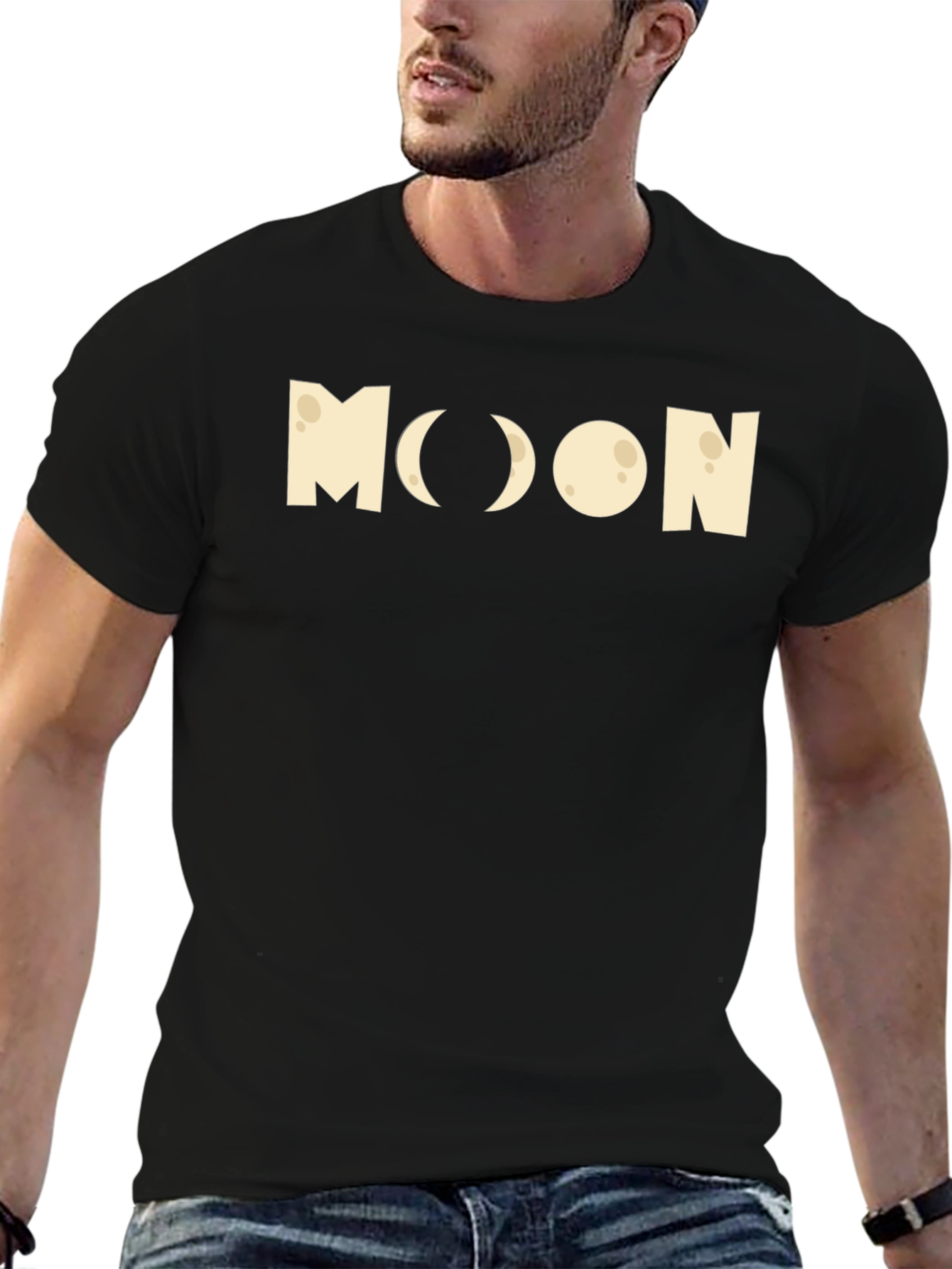 Moon Phases Graphic Tee - Black Cotton T-Shirt
