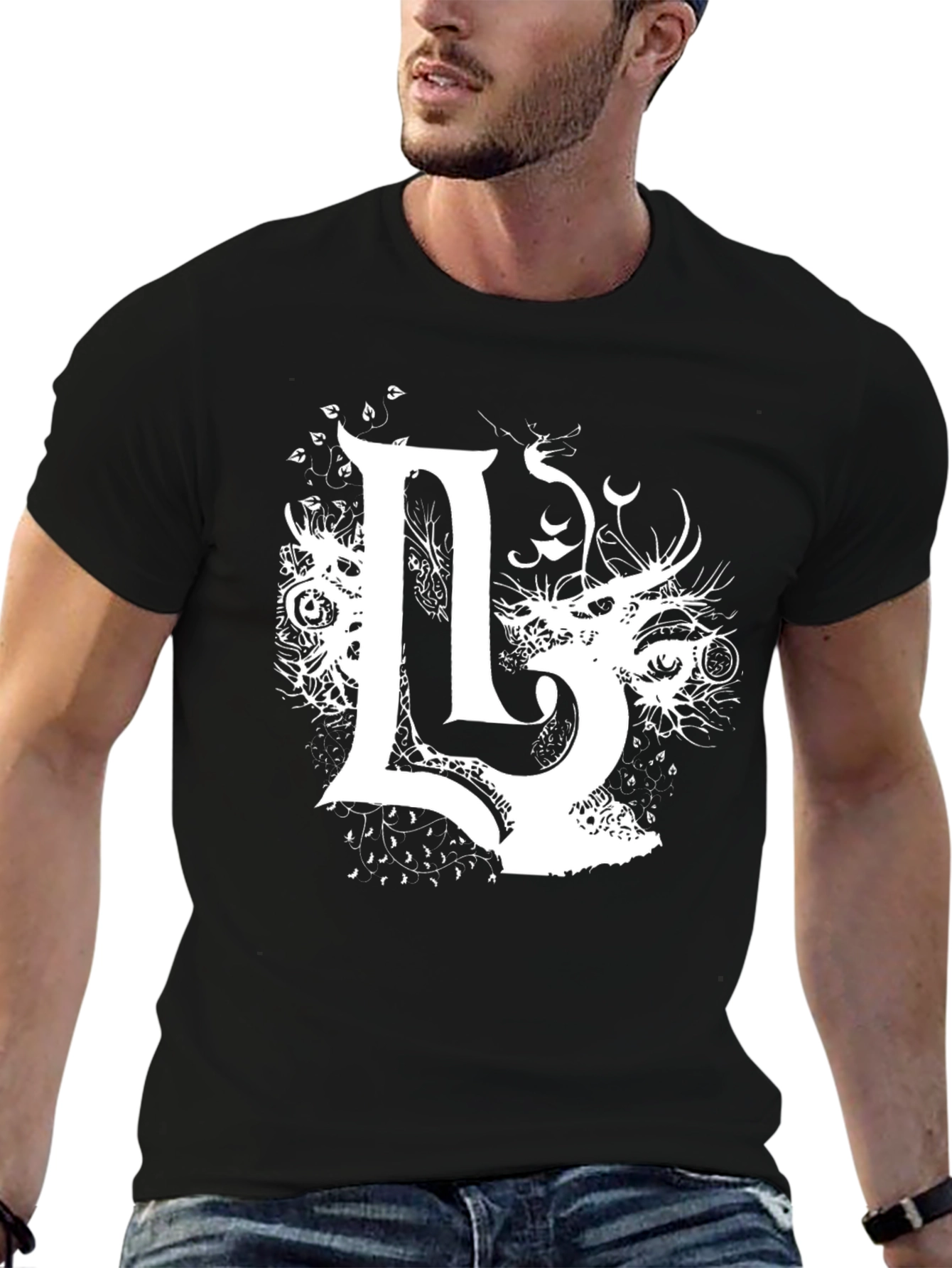Unique Graphic Tee - Black with White L Design