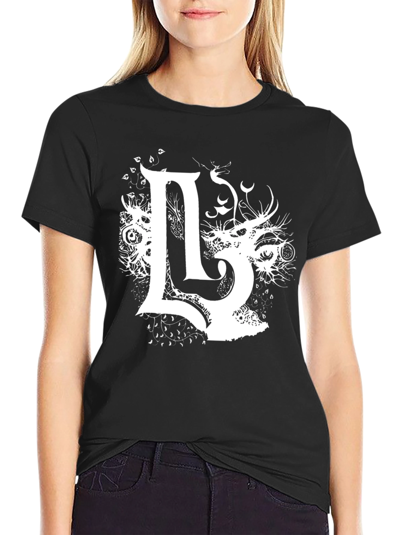 Unique Graphic Tee - Black with White L Design