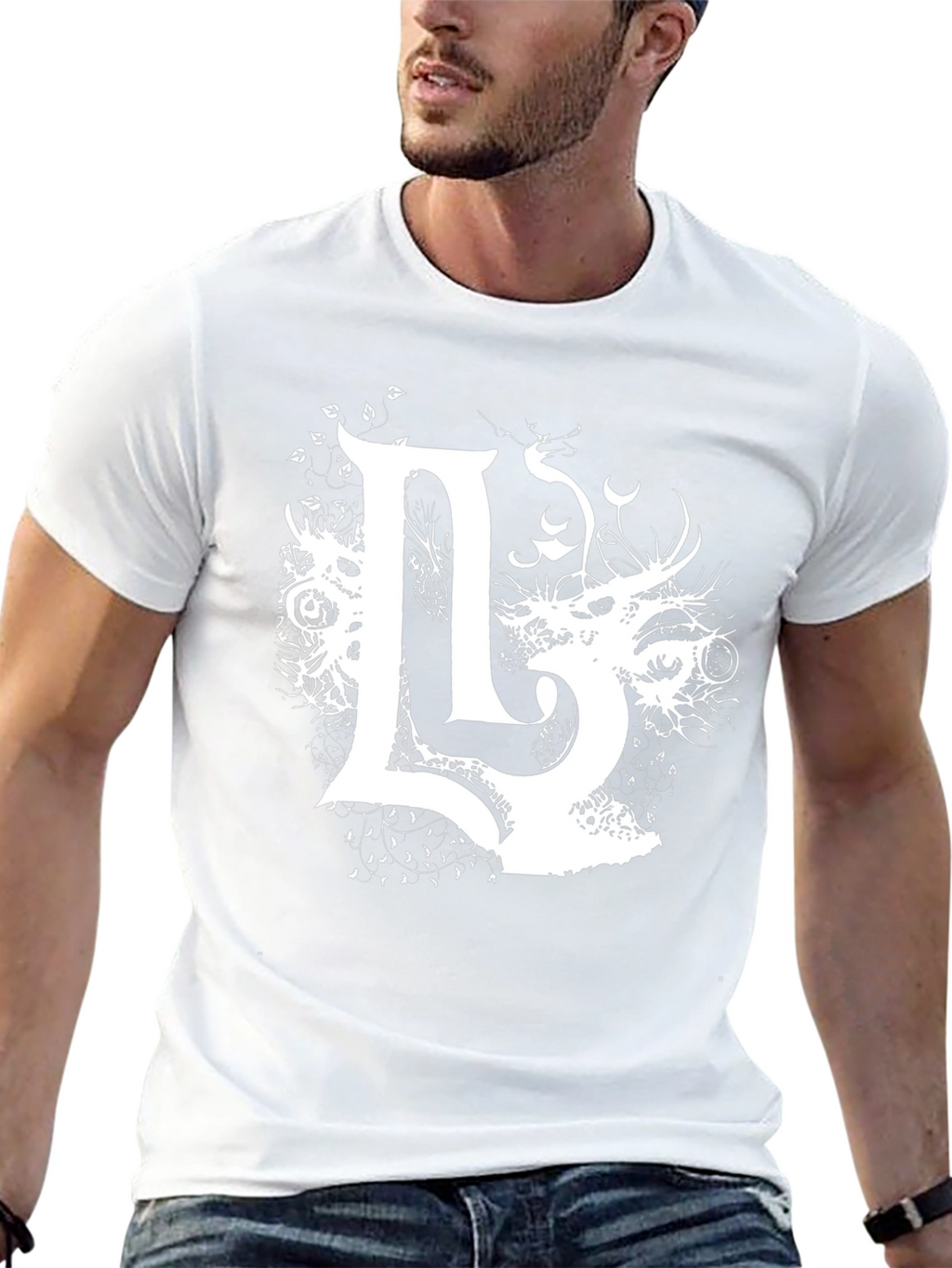 Unique Graphic Tee - Black with White L Design