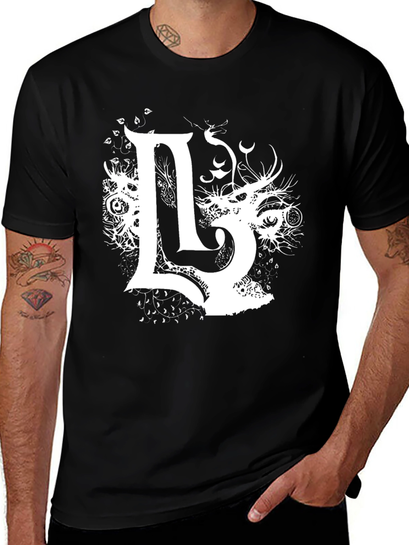 Unique Graphic Tee - Black with White L Design