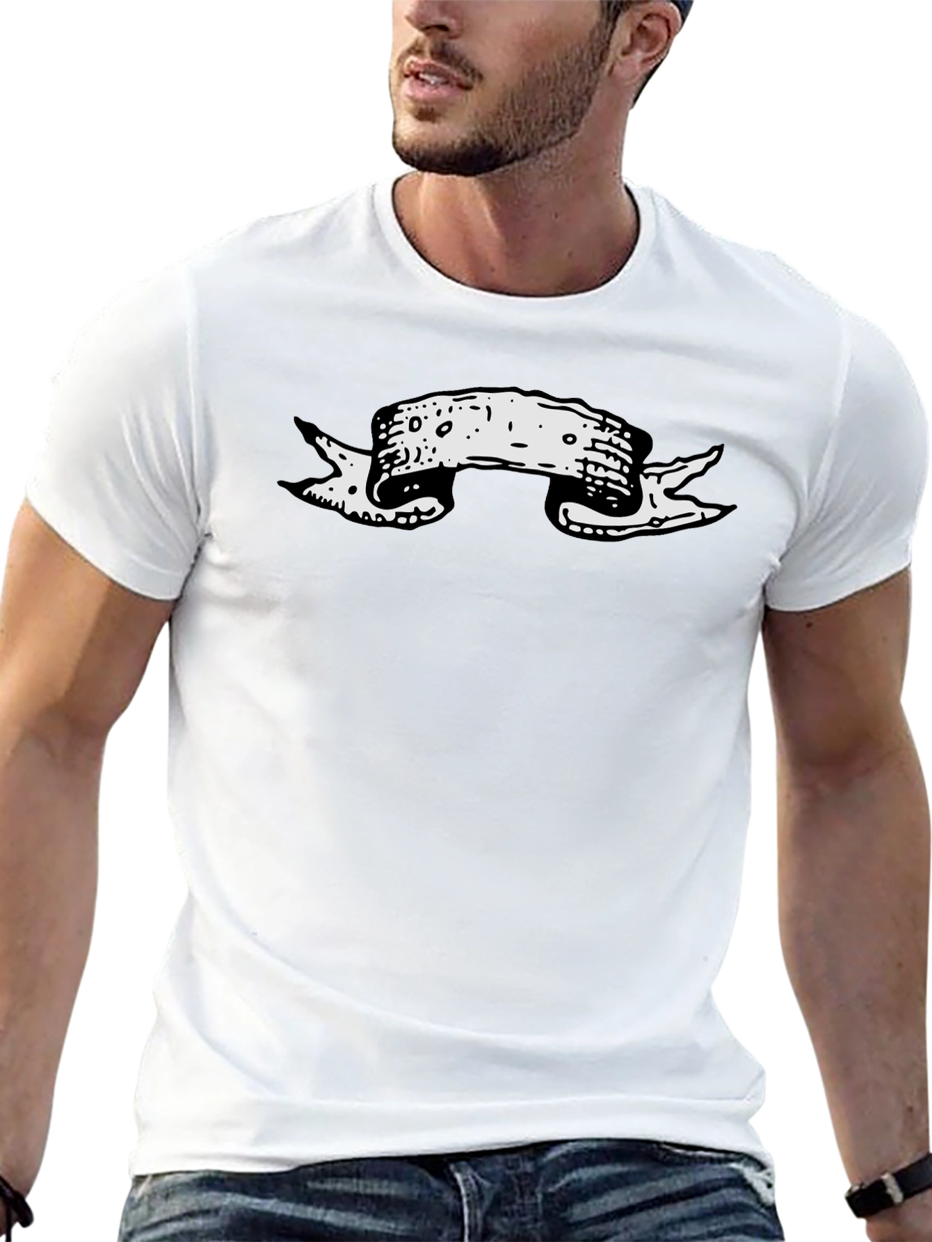 Mens Black T-Shirt with Graphic Banner Design