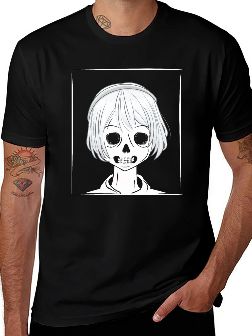 Skull Anime Graphic Black T-Shirt