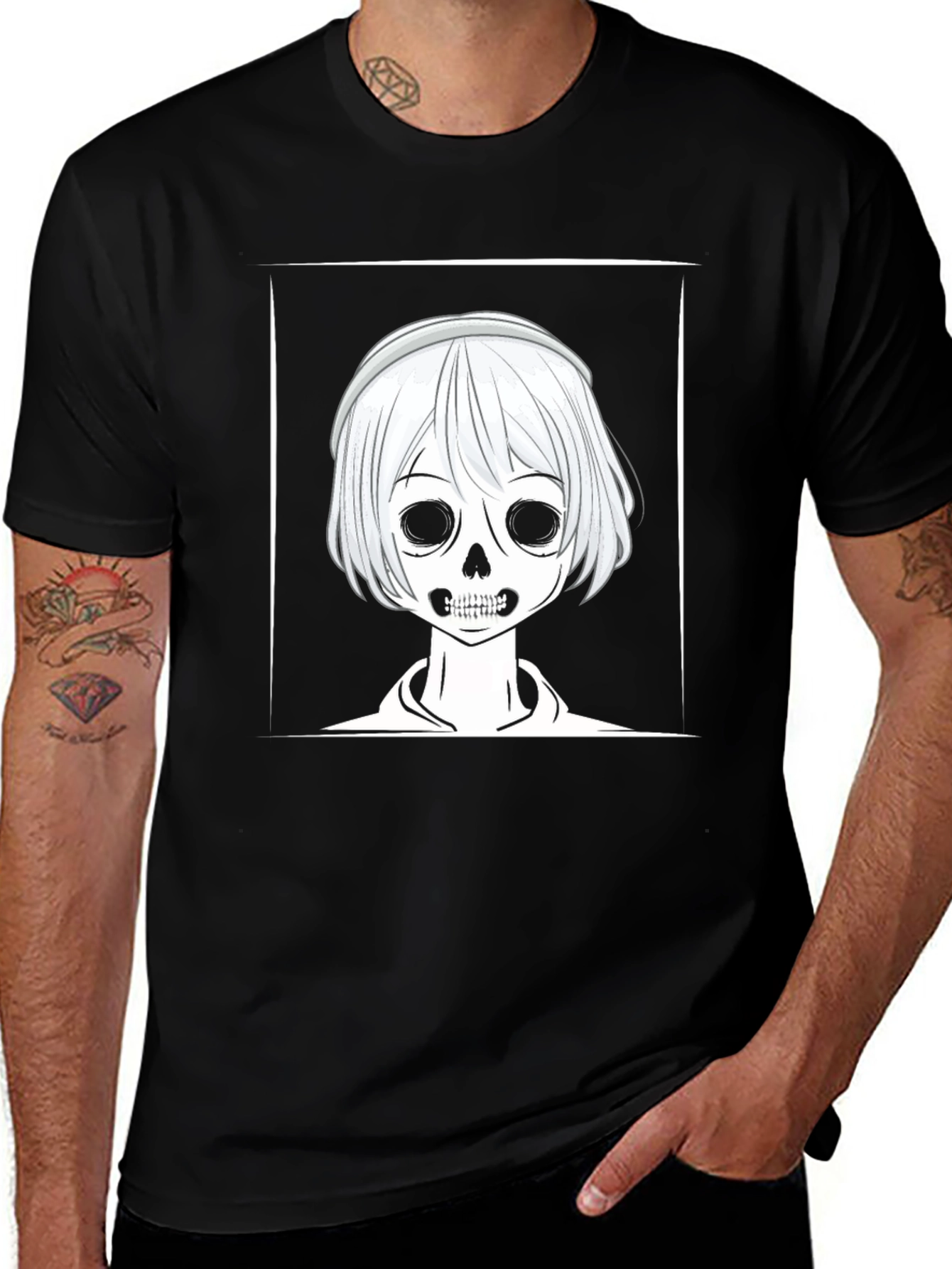 Skull Anime Graphic Black T-Shirt