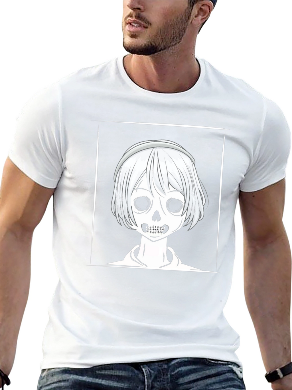Skull Anime Graphic Black T-Shirt