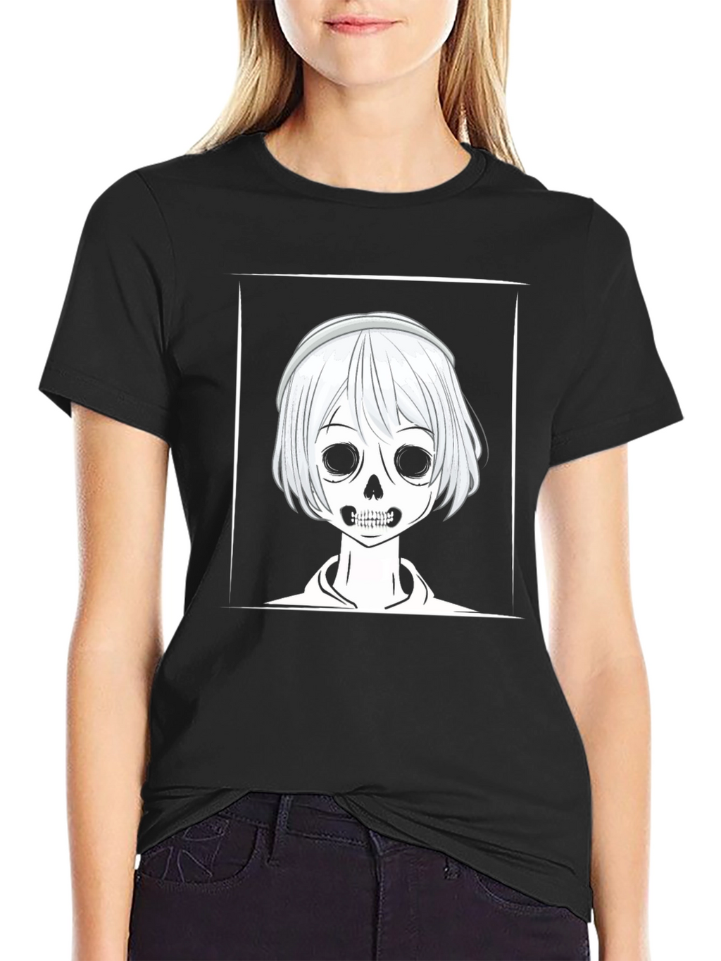 Skull Anime Graphic Black T-Shirt