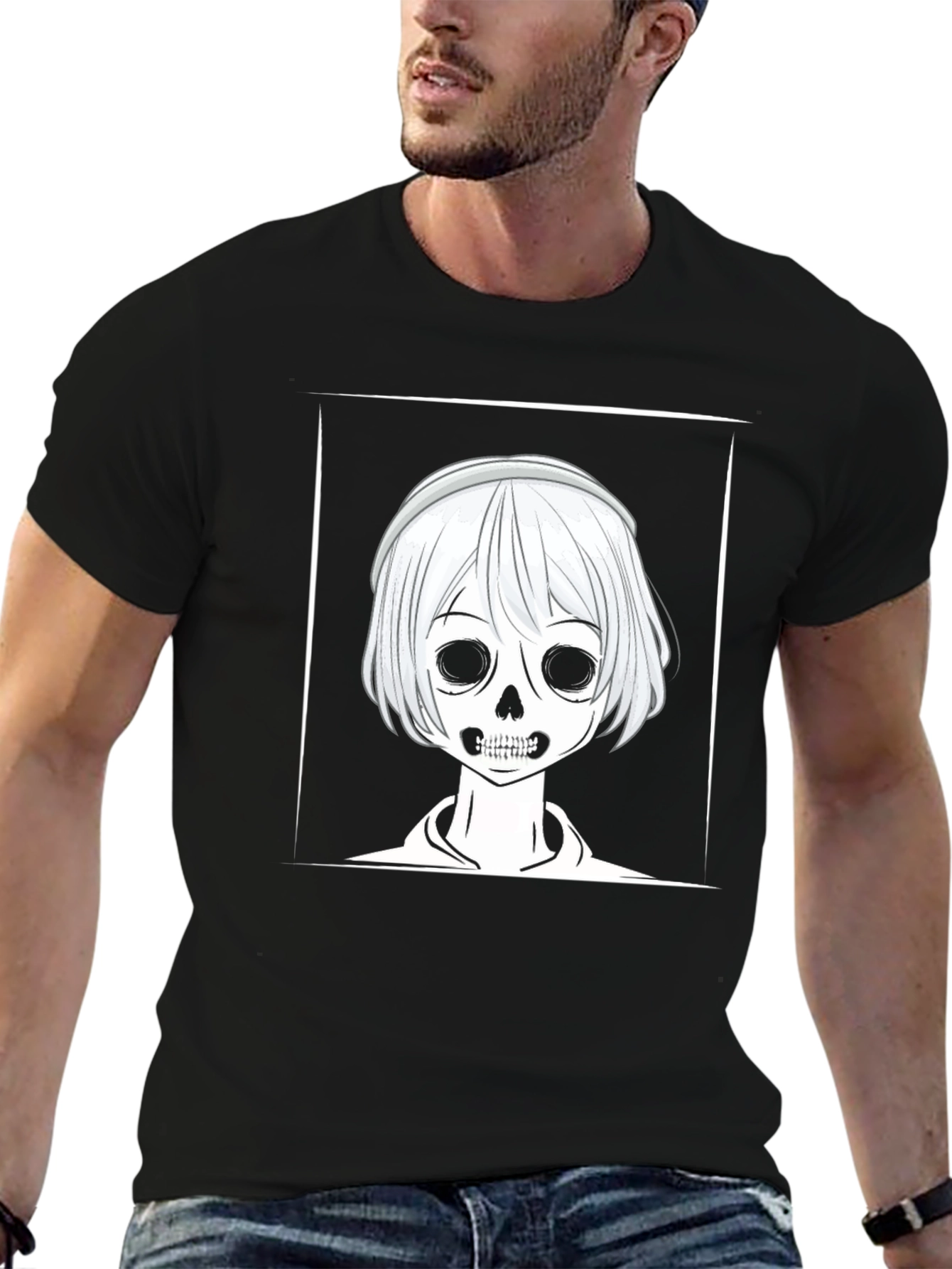 Skull Anime Graphic Black T-Shirt