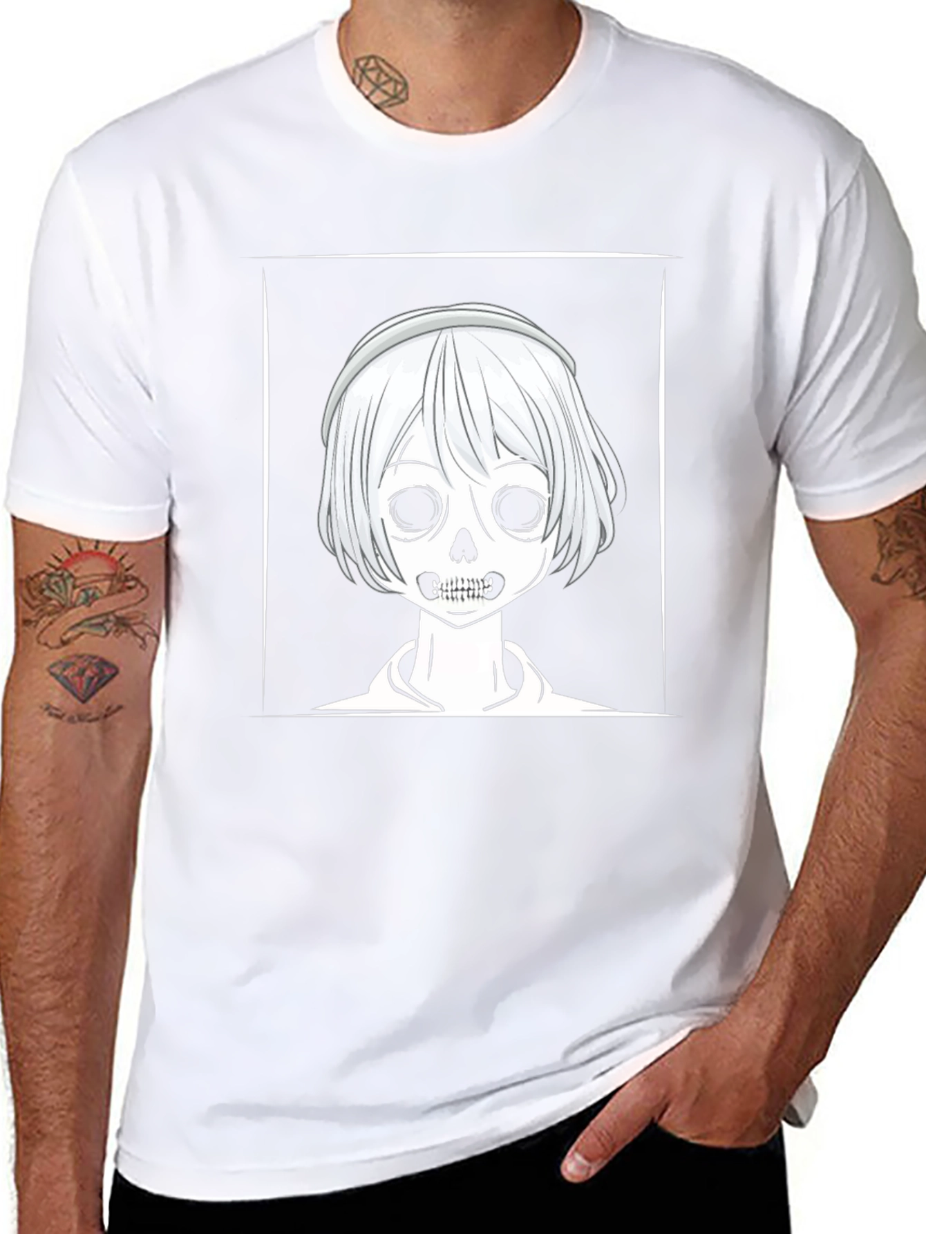 Skull Anime Graphic Black T-Shirt