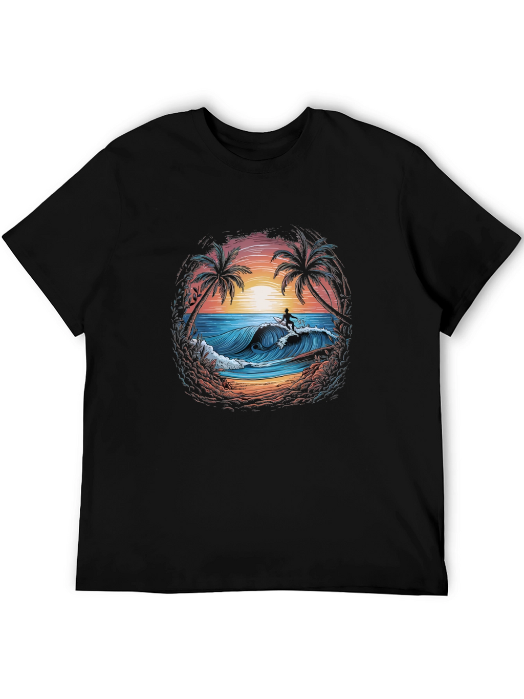 Surfing Beach Scene Graphic T-Shirt