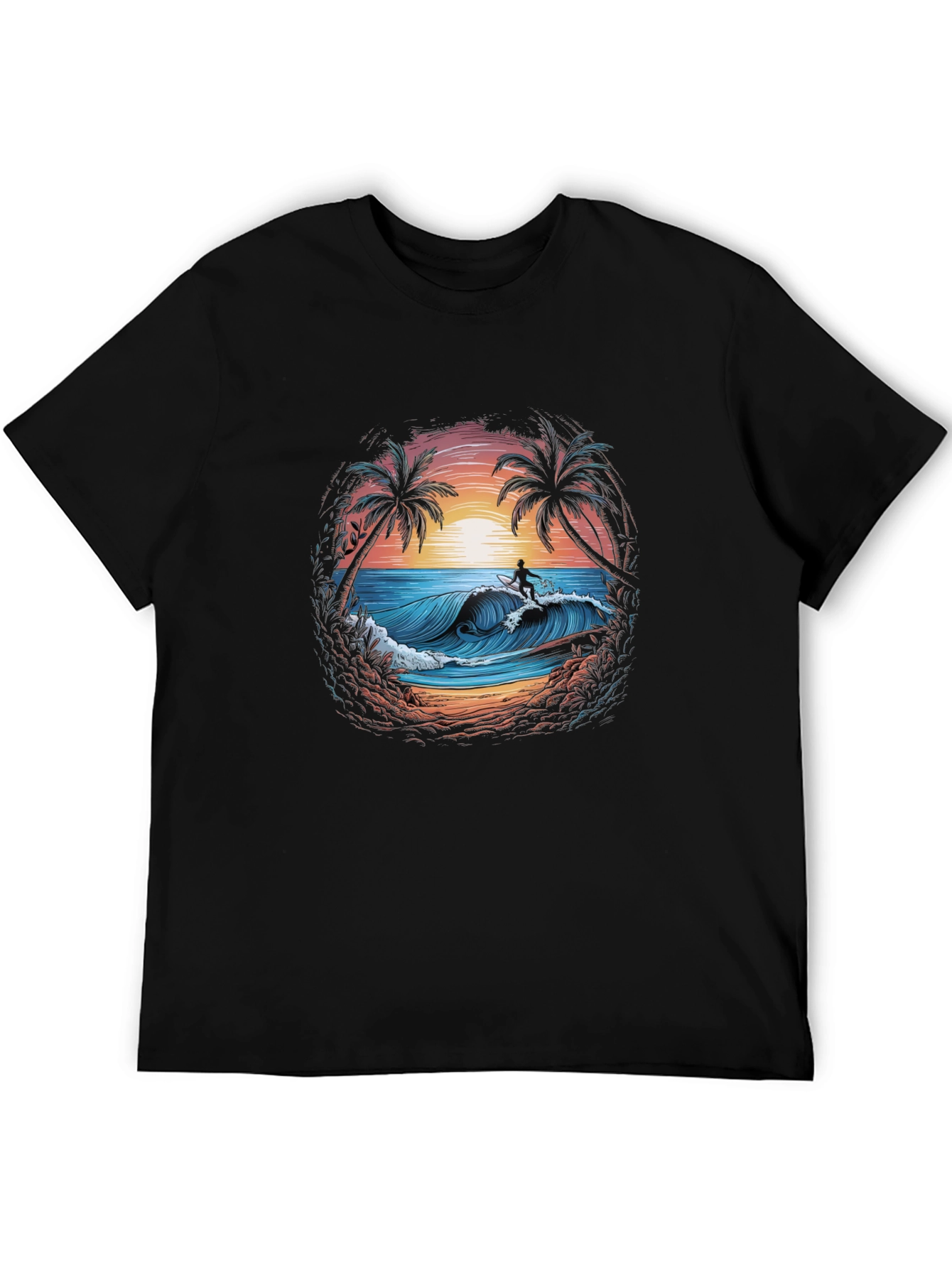 Surfing Beach Scene Graphic T-Shirt