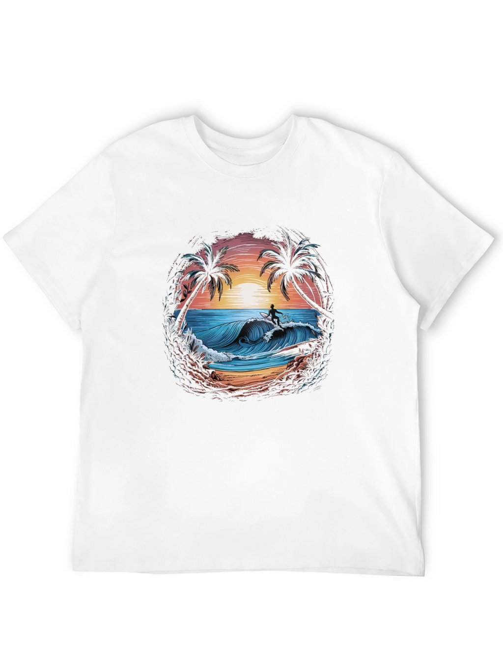 Surfing Beach Scene Graphic T-Shirt