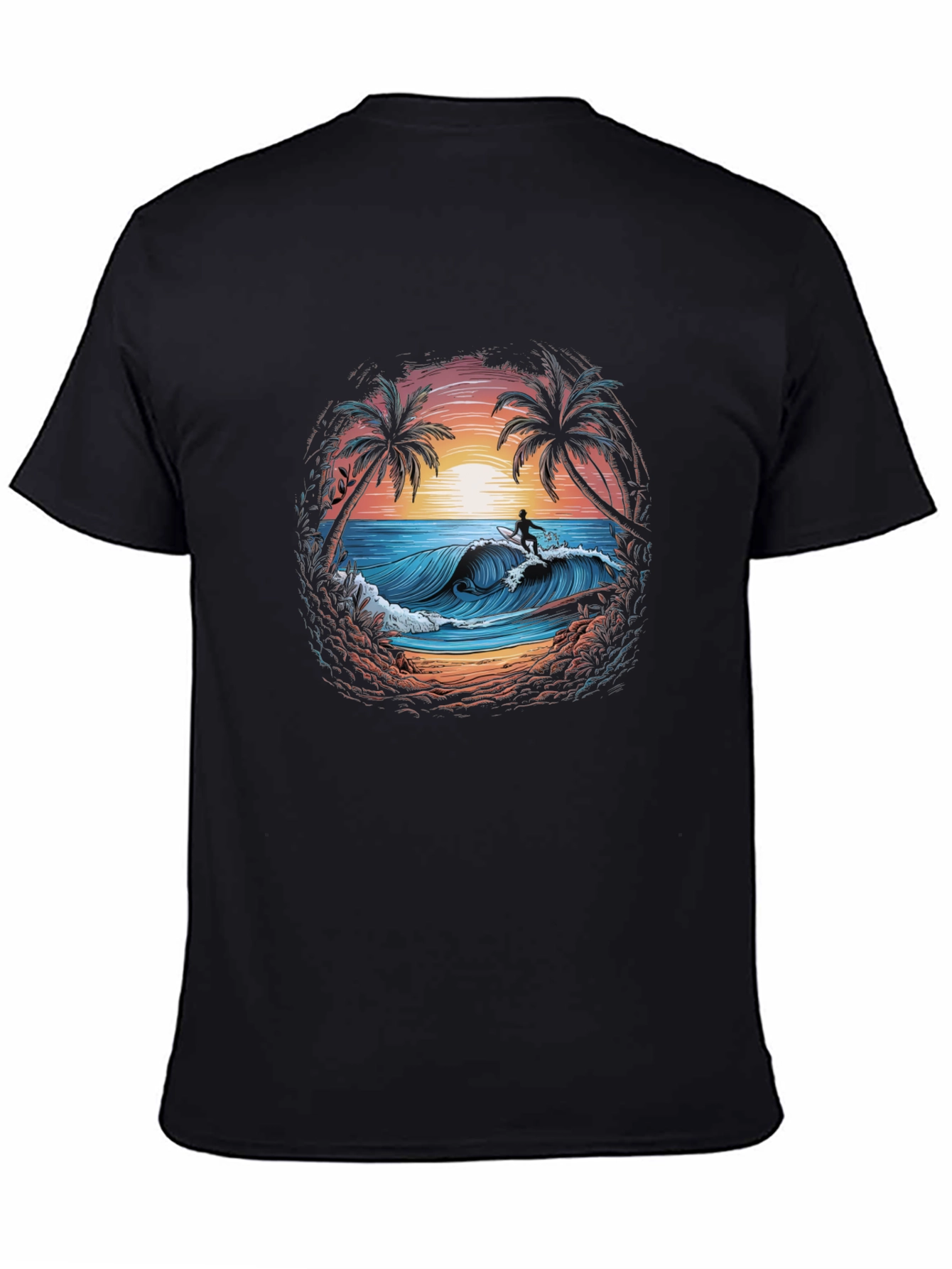 Surfing Beach Scene Graphic T-Shirt