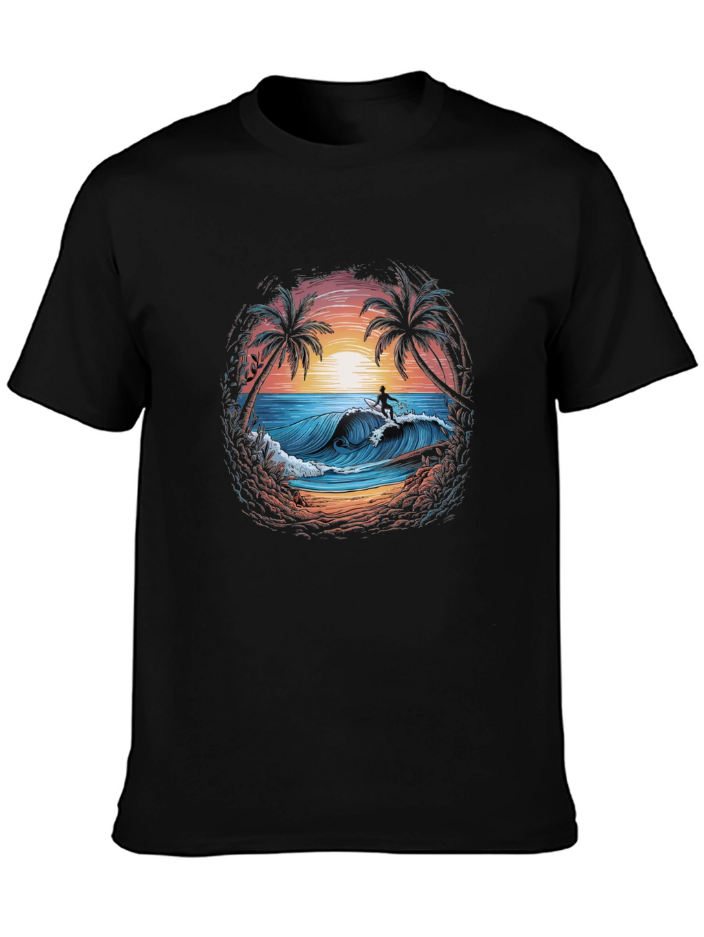 Surfing Beach Scene Graphic T-Shirt