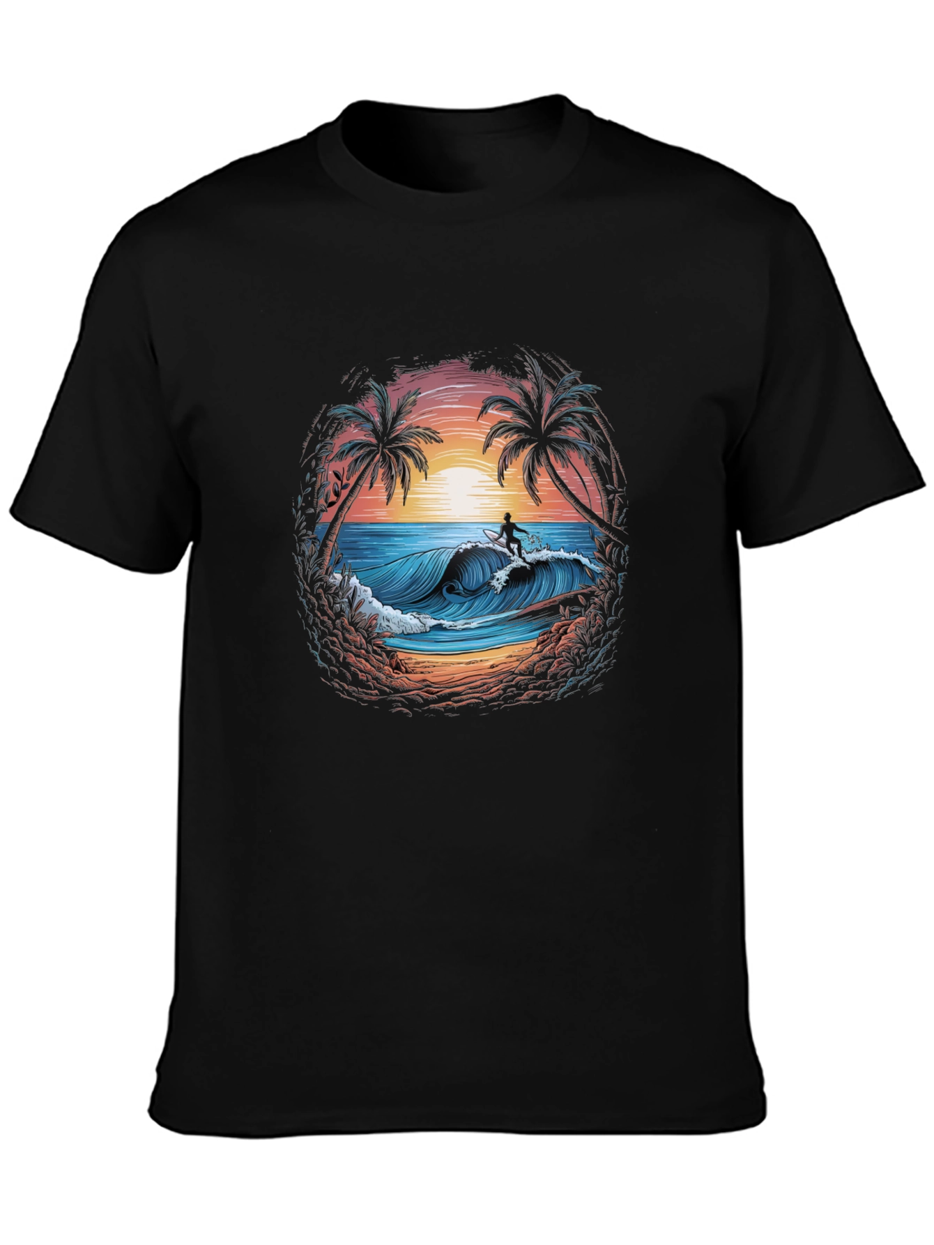 Surfing Beach Scene Graphic T-Shirt