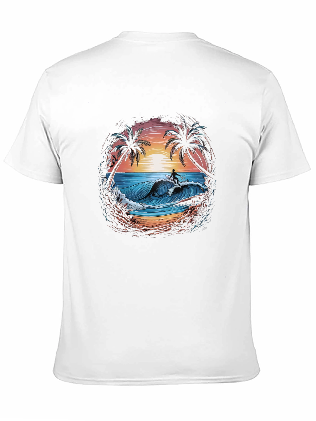 Surfing Beach Scene Graphic T-Shirt