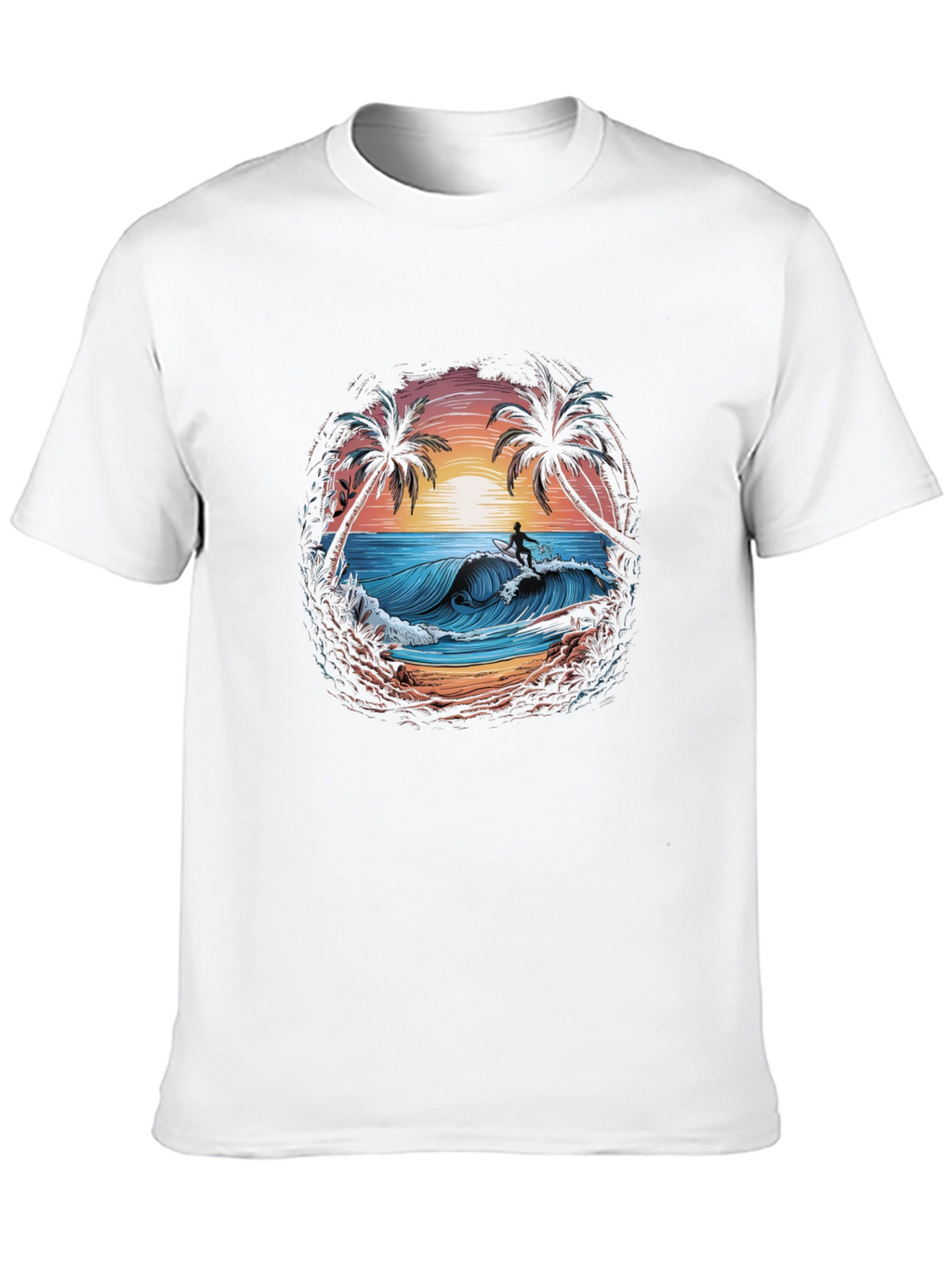 Surfing Beach Scene Graphic T-Shirt