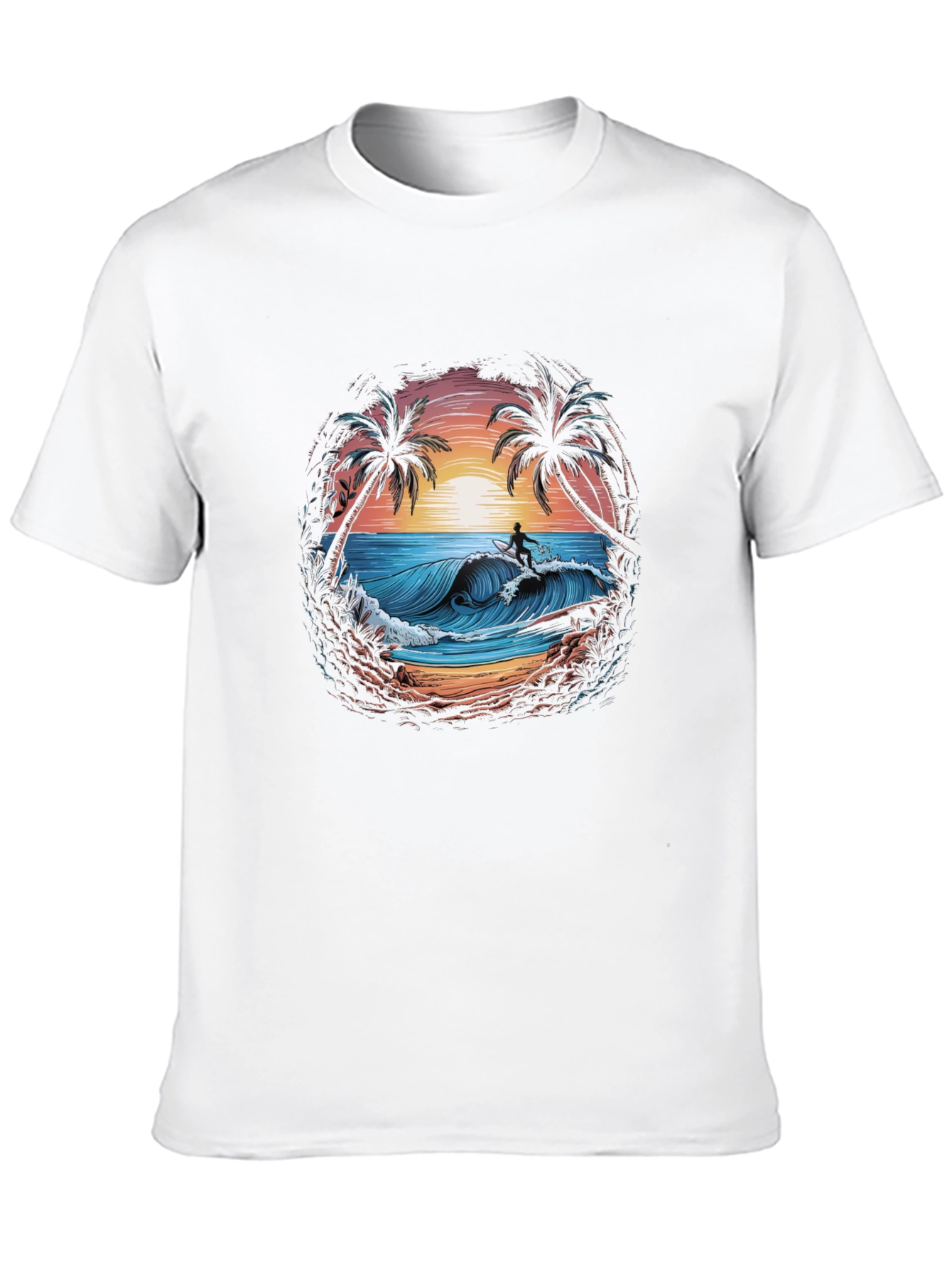 Surfing Beach Scene Graphic T-Shirt
