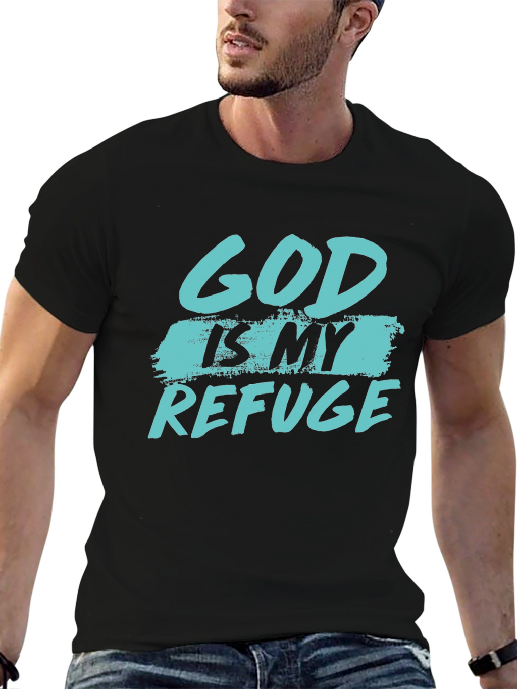 God is my refuge black T-shirt
