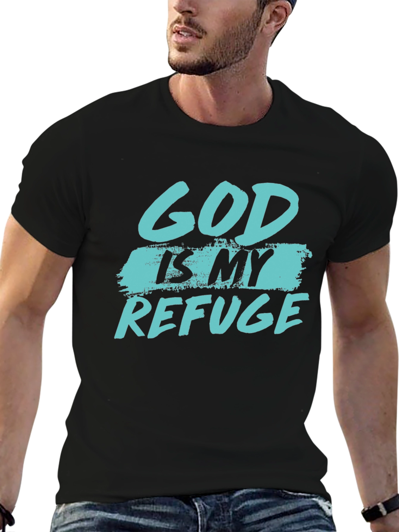 God is my refuge black T-shirt