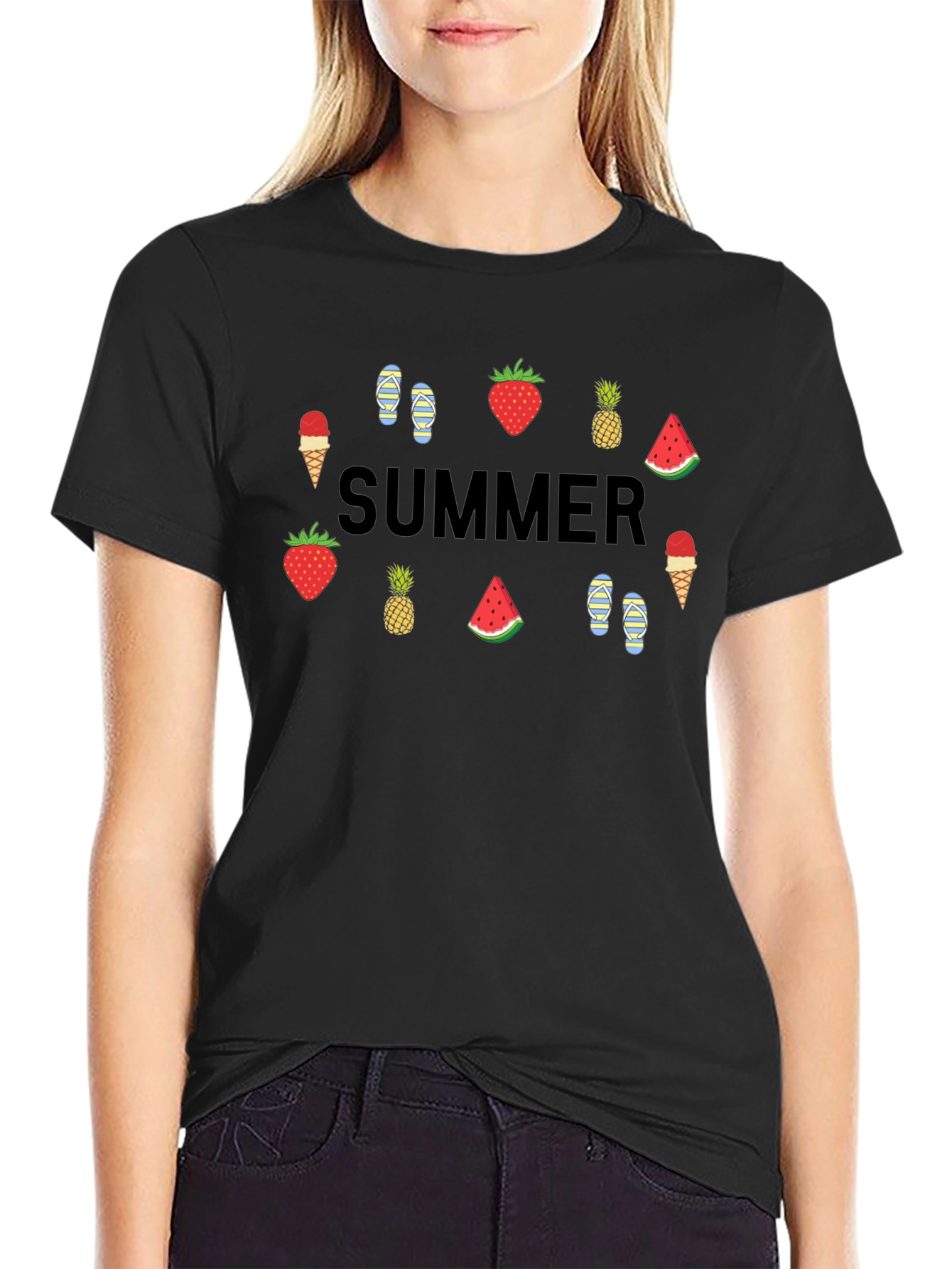 Summer Themed Graphic Tee - Black
