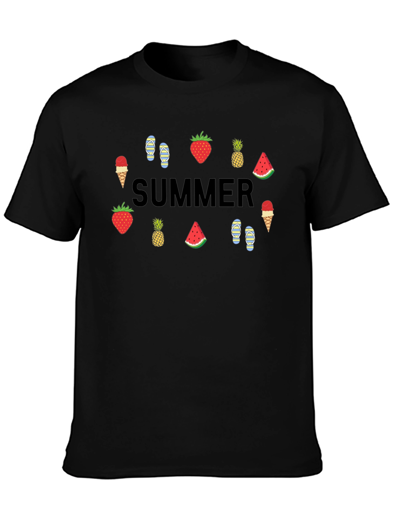 Summer Themed Graphic Tee - Black