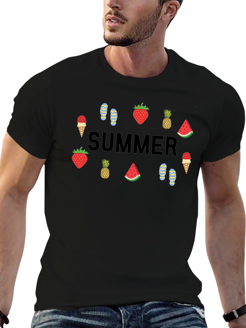 Summer Themed Graphic Tee - Black