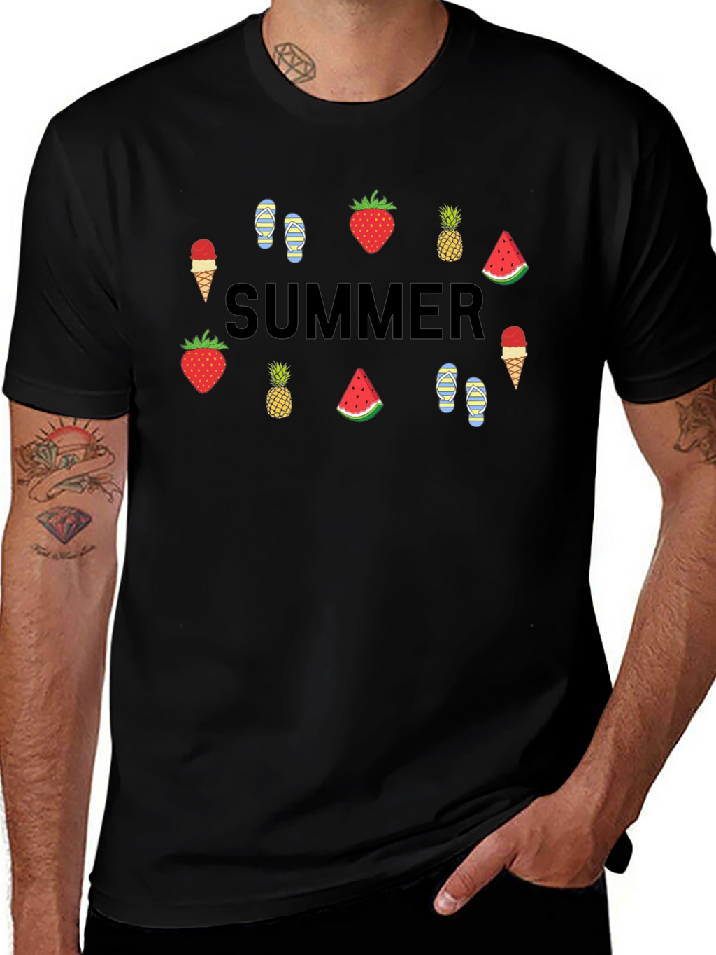 Summer Themed Graphic Tee - Black