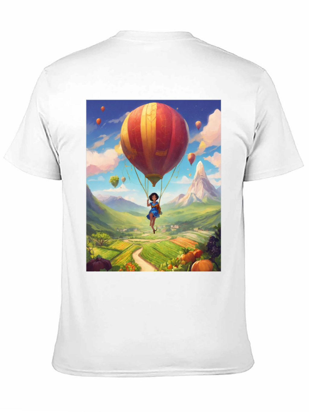 Whimsical Hot Air Balloon Graphic Tee - Black