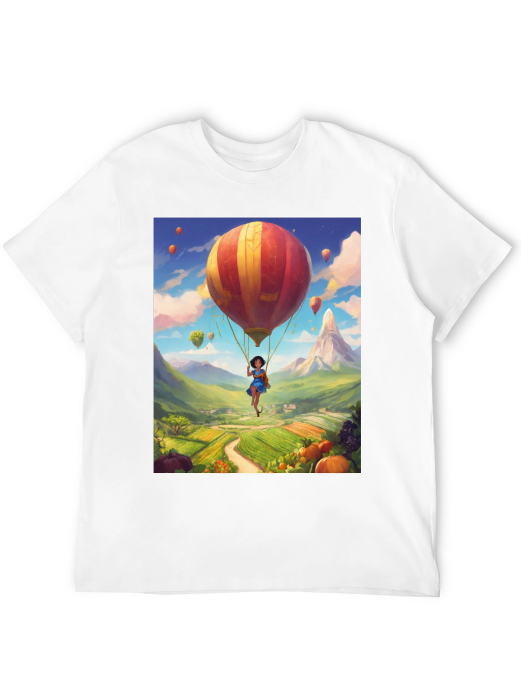 Whimsical Hot Air Balloon Graphic Tee - Black