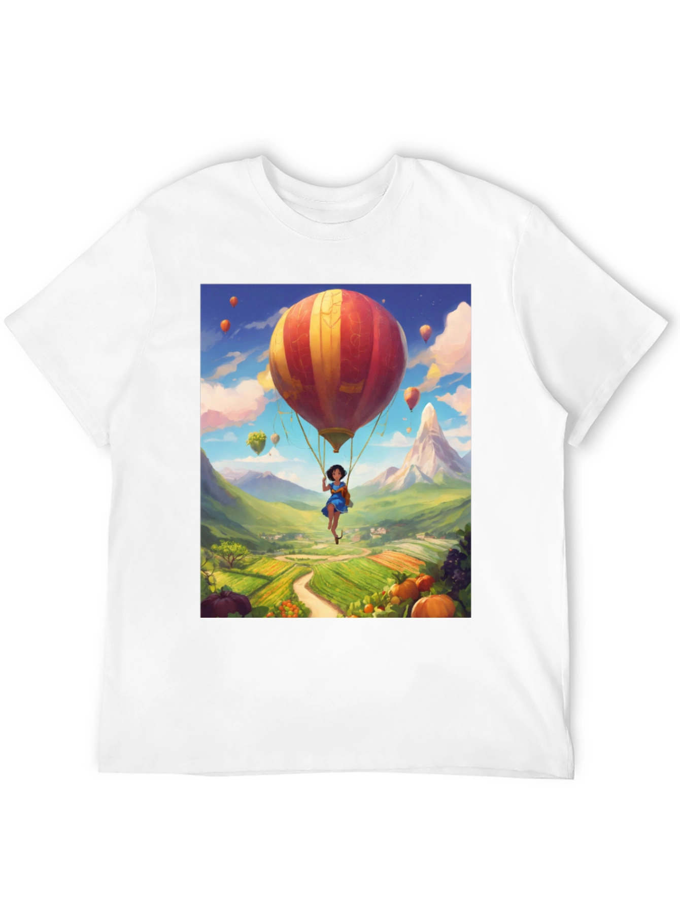 Whimsical Hot Air Balloon Graphic Tee - Black