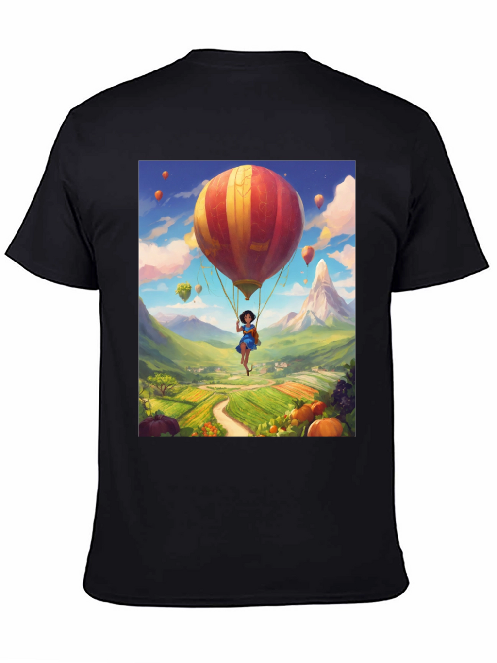 Whimsical Hot Air Balloon Graphic Tee - Black