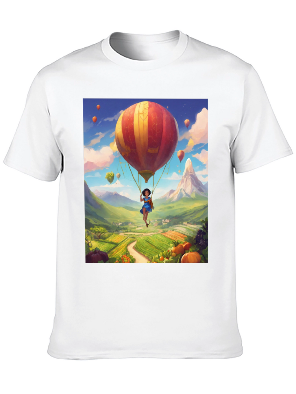 Whimsical Hot Air Balloon Graphic Tee - Black