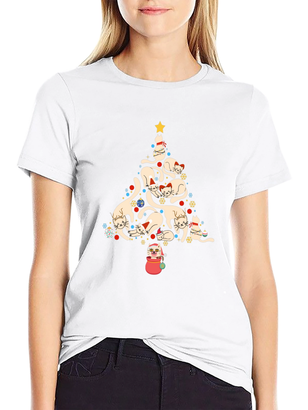 Festive Cat Christmas Tree Graphic Tee