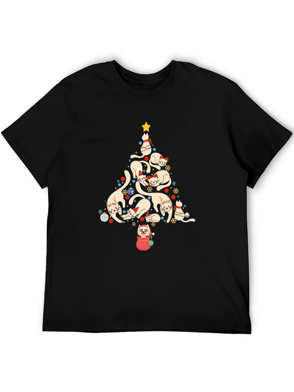 Festive Cat Christmas Tree Graphic Tee