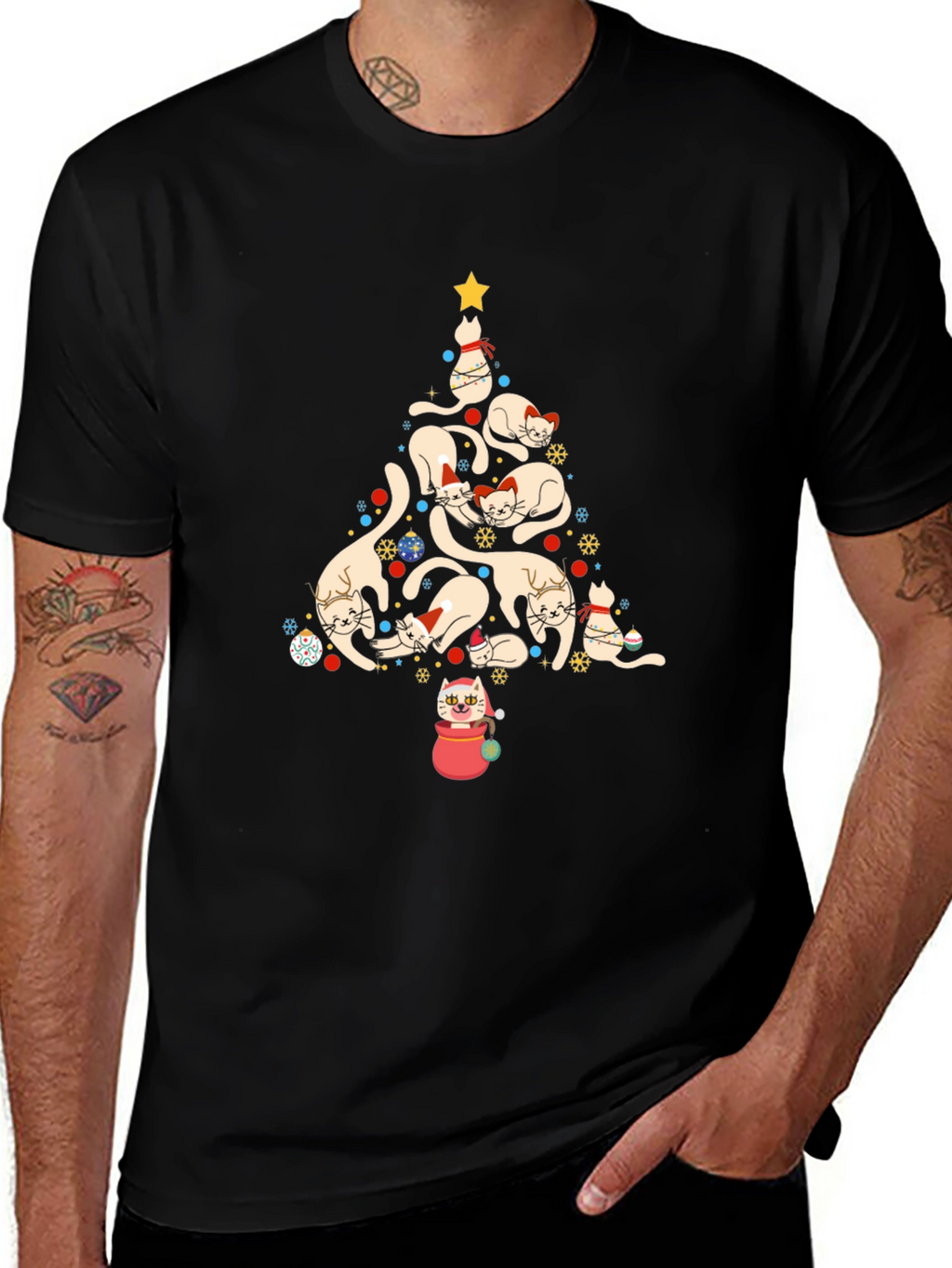 Festive Cat Christmas Tree Graphic Tee