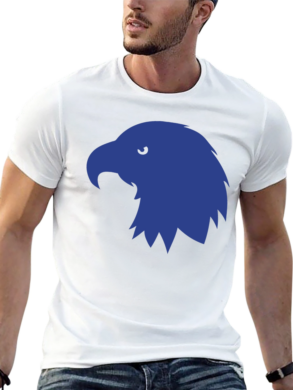 Mens Black T-Shirt with Blue Eagle Graphic