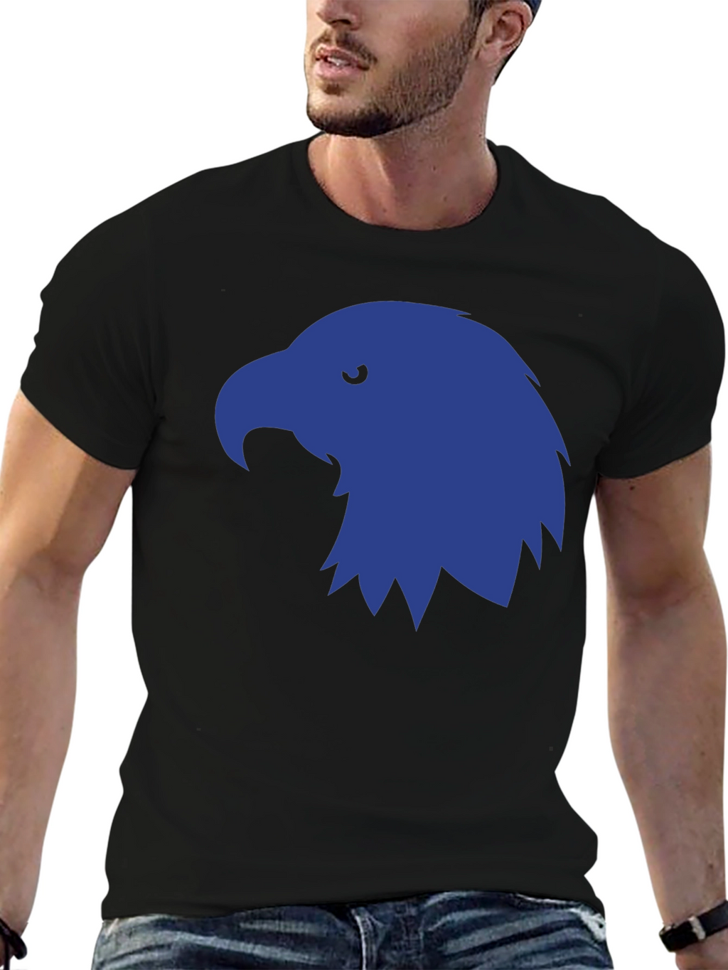 Mens Black T-Shirt with Blue Eagle Graphic