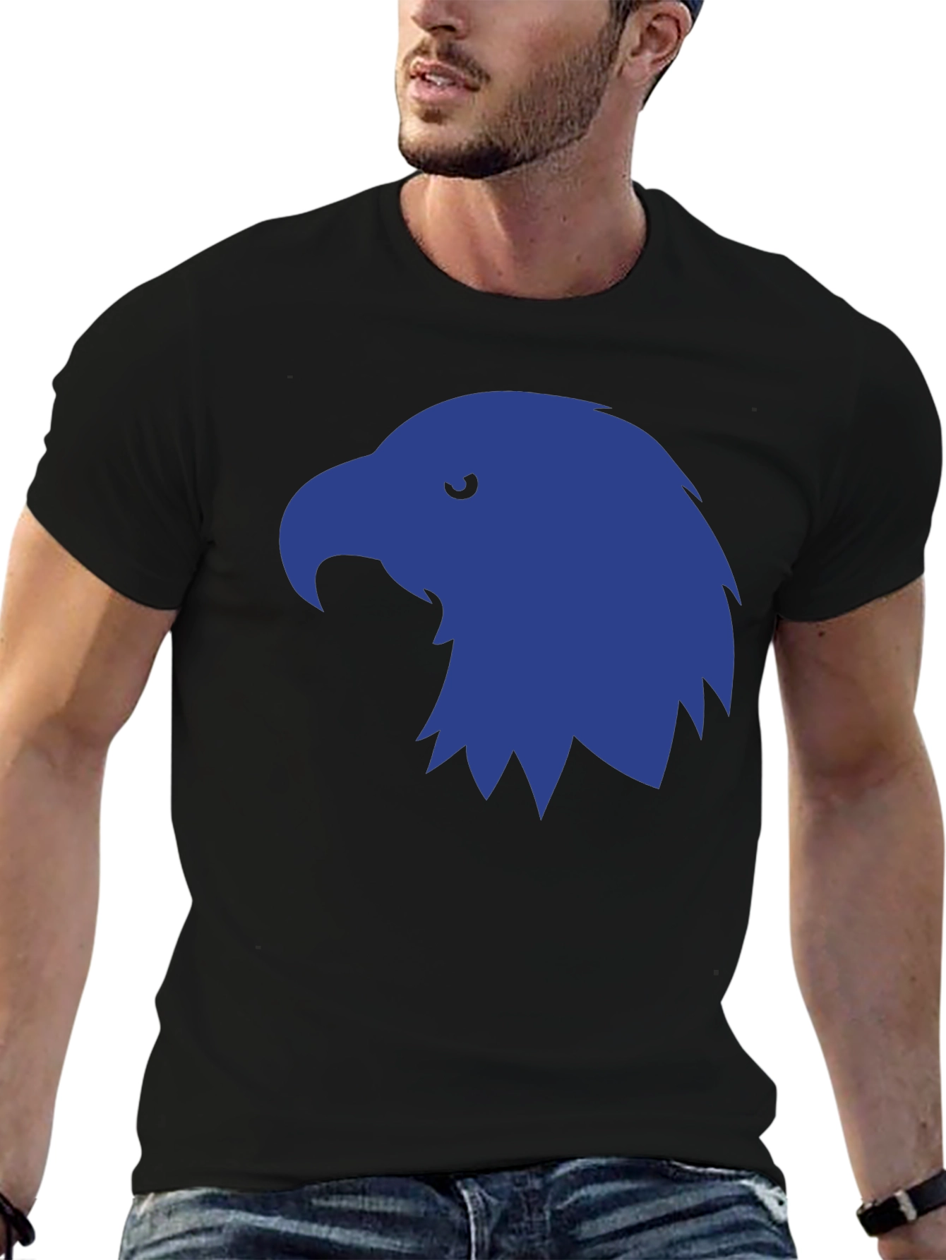 Mens Black T-Shirt with Blue Eagle Graphic