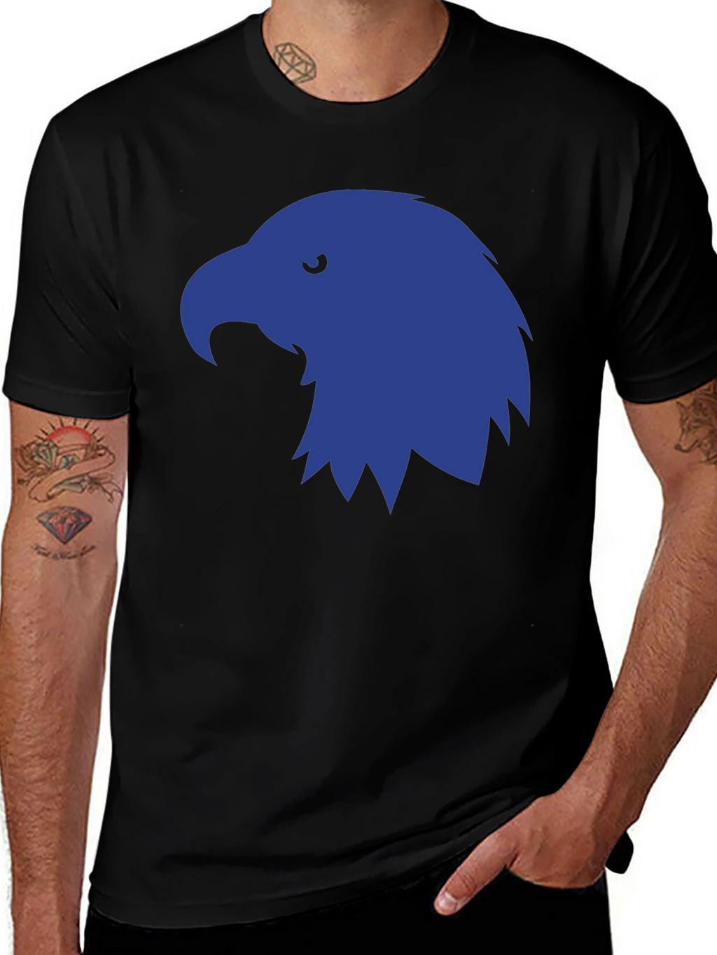 Mens Black T-Shirt with Blue Eagle Graphic