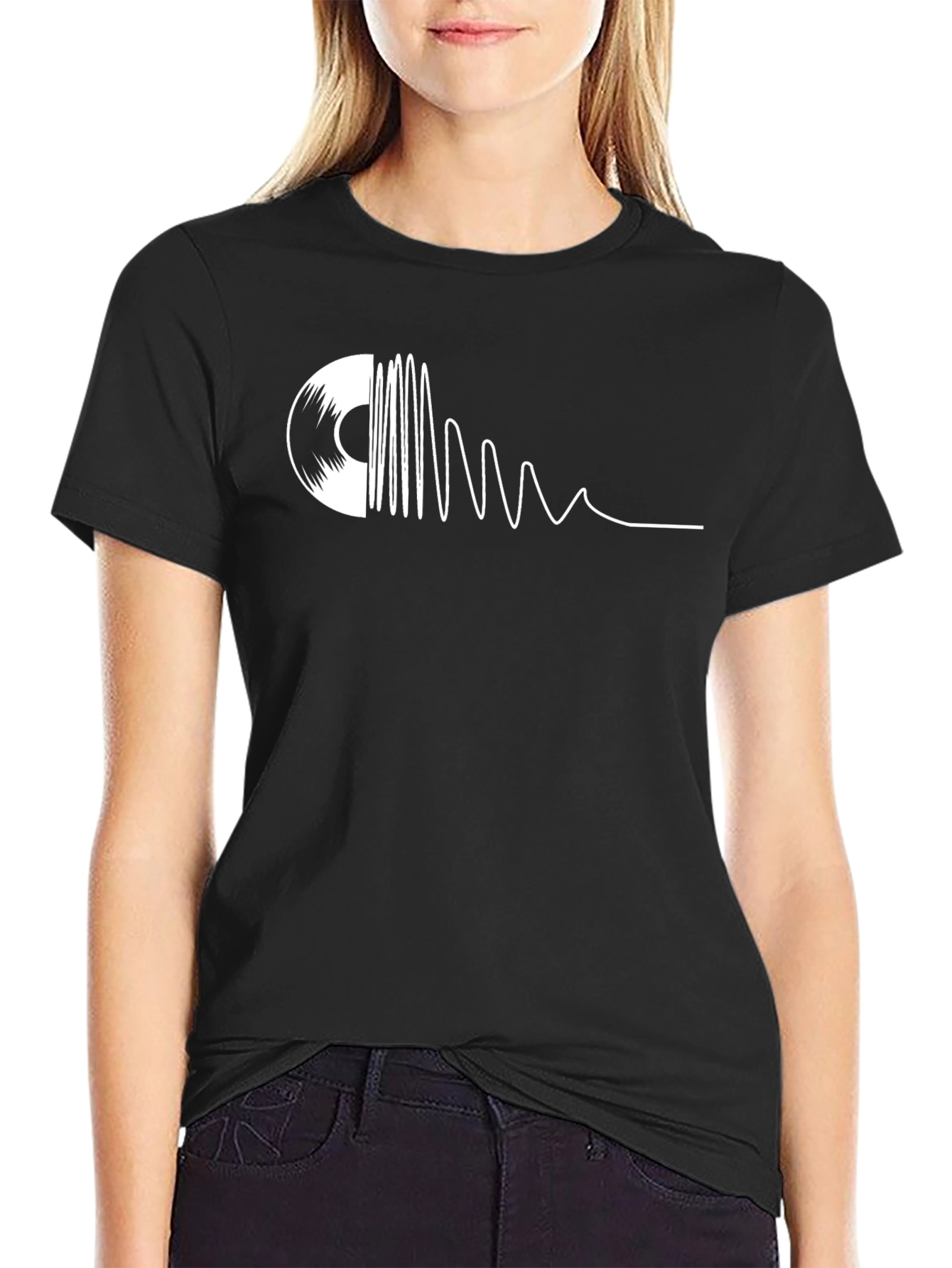 Vinyl Record Wave Graphic T-Shirt - Black