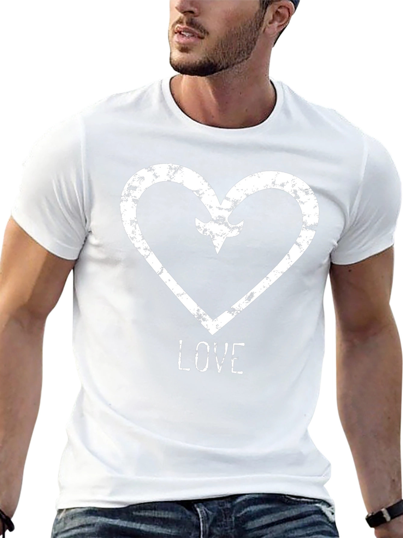 Distressed Heart & Arrow LOVE Graphic T-Shirt - Black