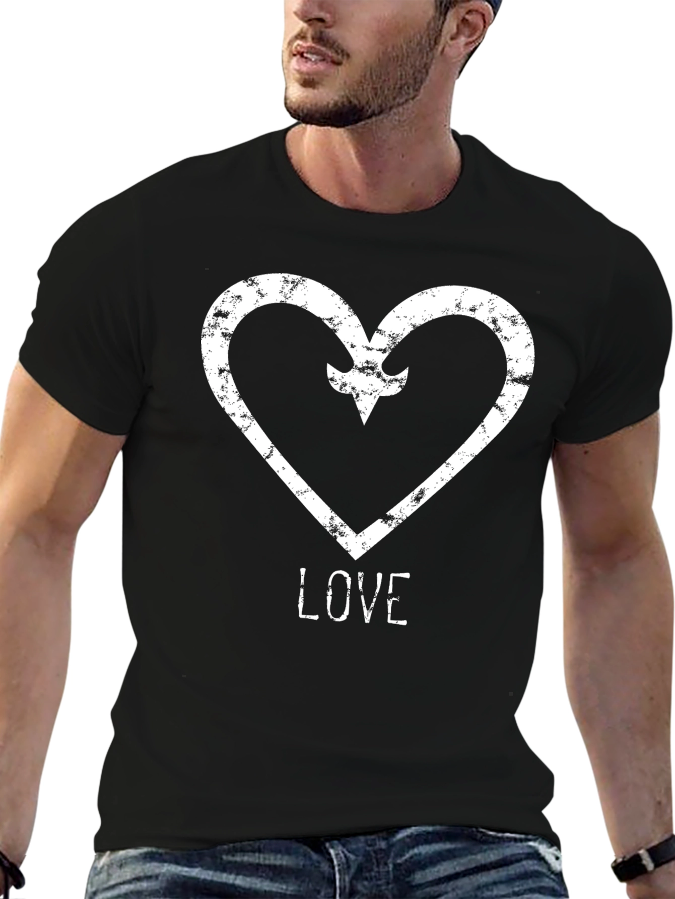 Distressed Heart & Arrow LOVE Graphic T-Shirt - Black