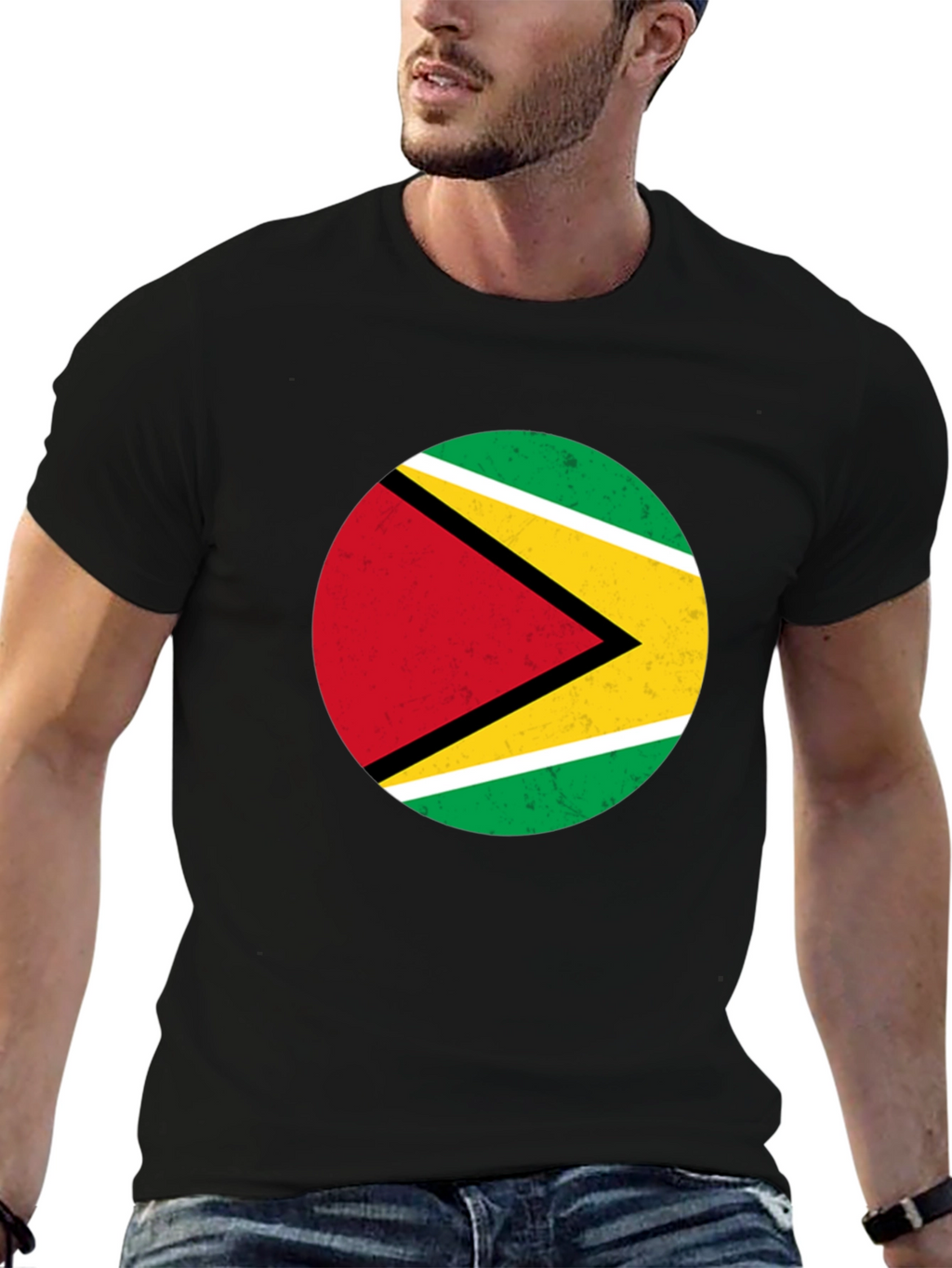 Guyana Flag Graphic Black T-Shirt