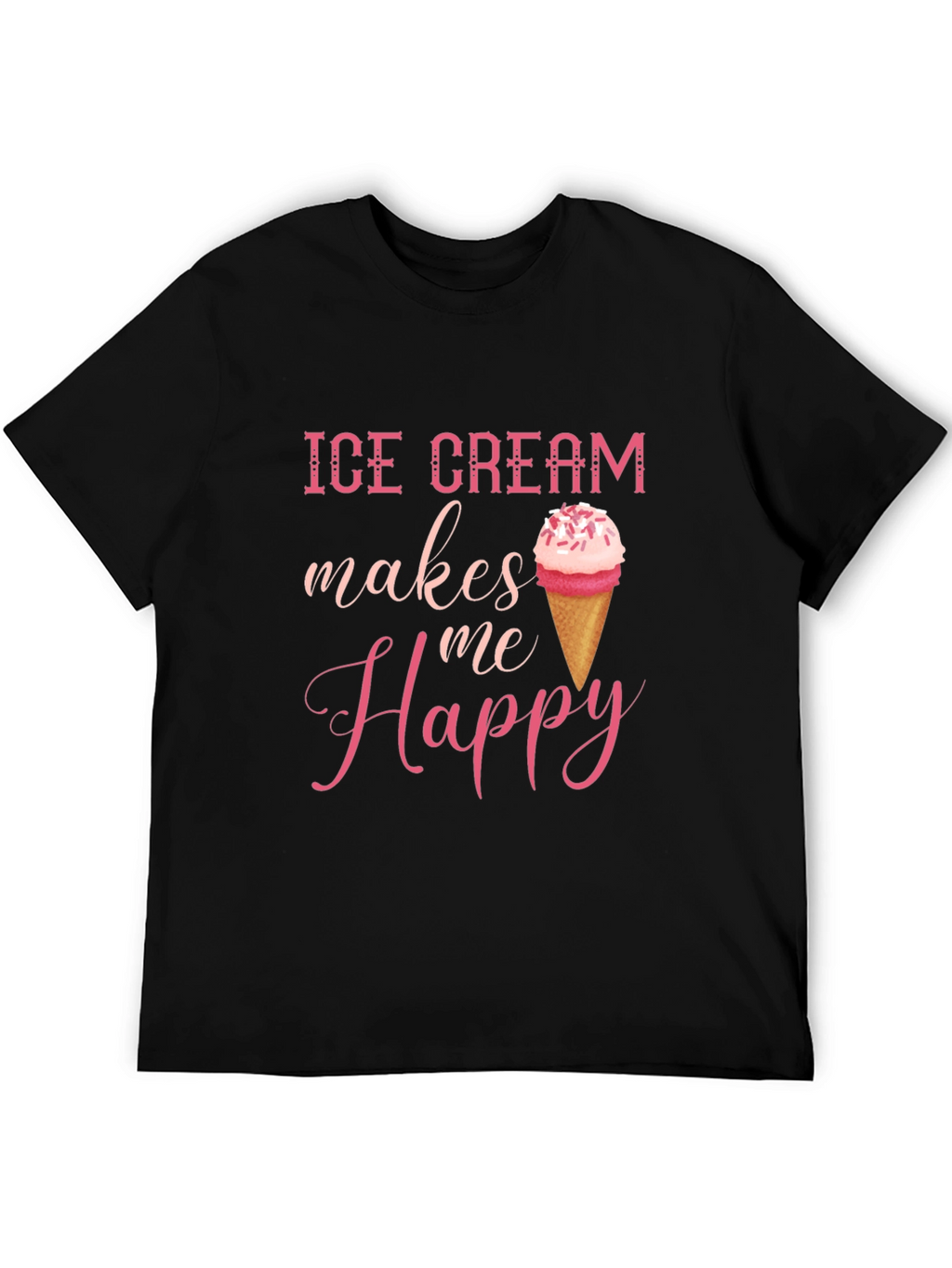 Ice Cream Makes Me Happy Graphic Tee - Black