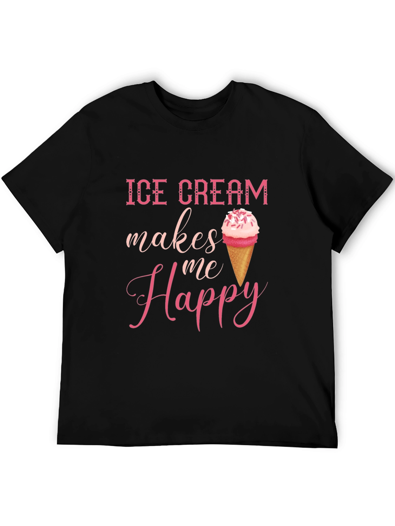 Ice Cream Makes Me Happy Graphic Tee - Black