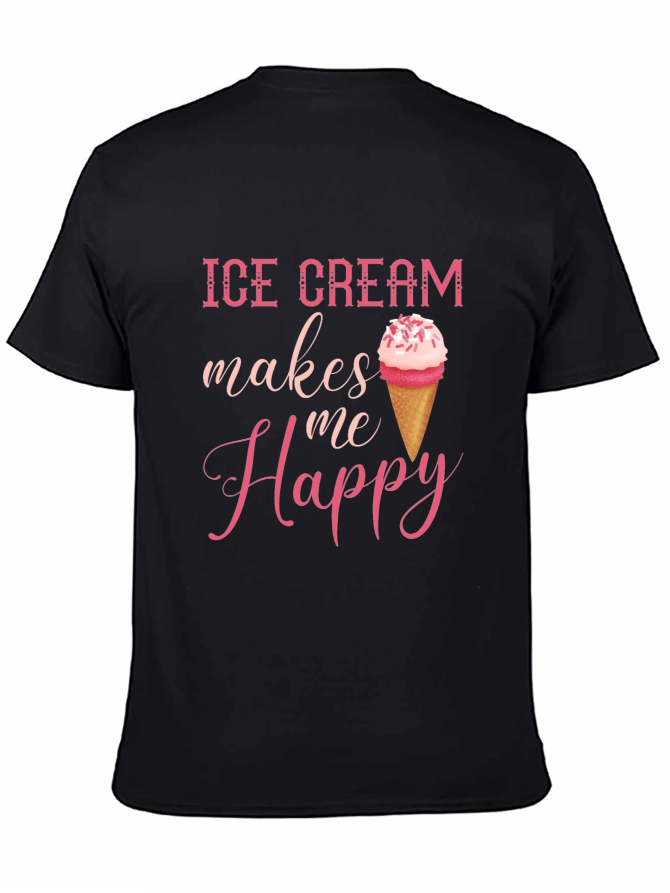 Ice Cream Makes Me Happy Graphic Tee - Black