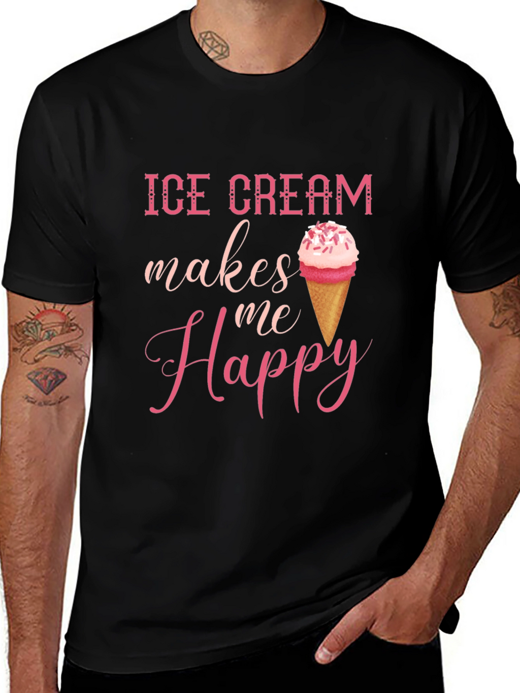 Ice Cream Makes Me Happy Graphic Tee - Black
