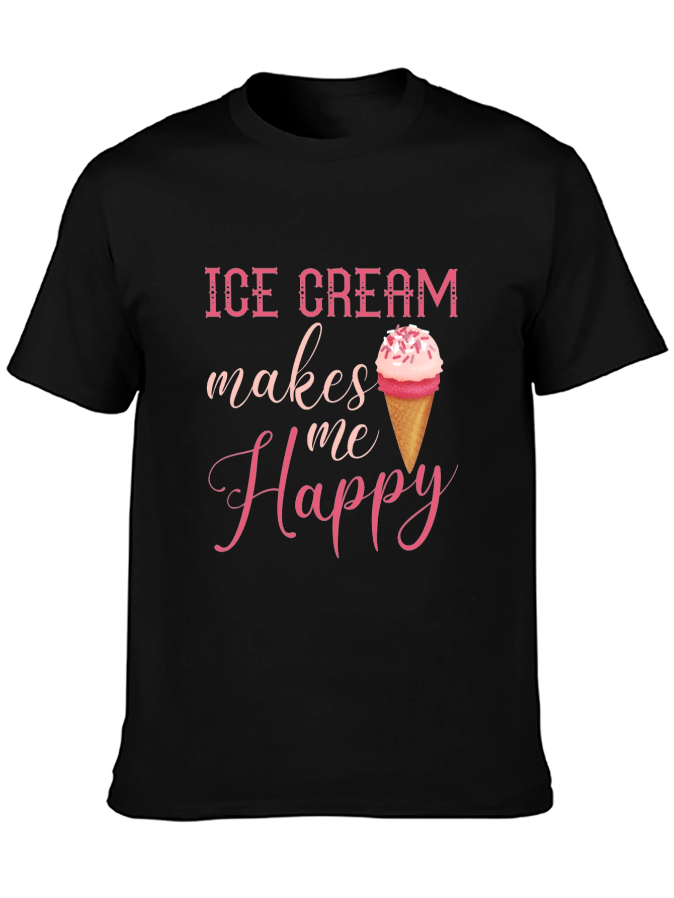 Ice Cream Makes Me Happy Graphic Tee - Black