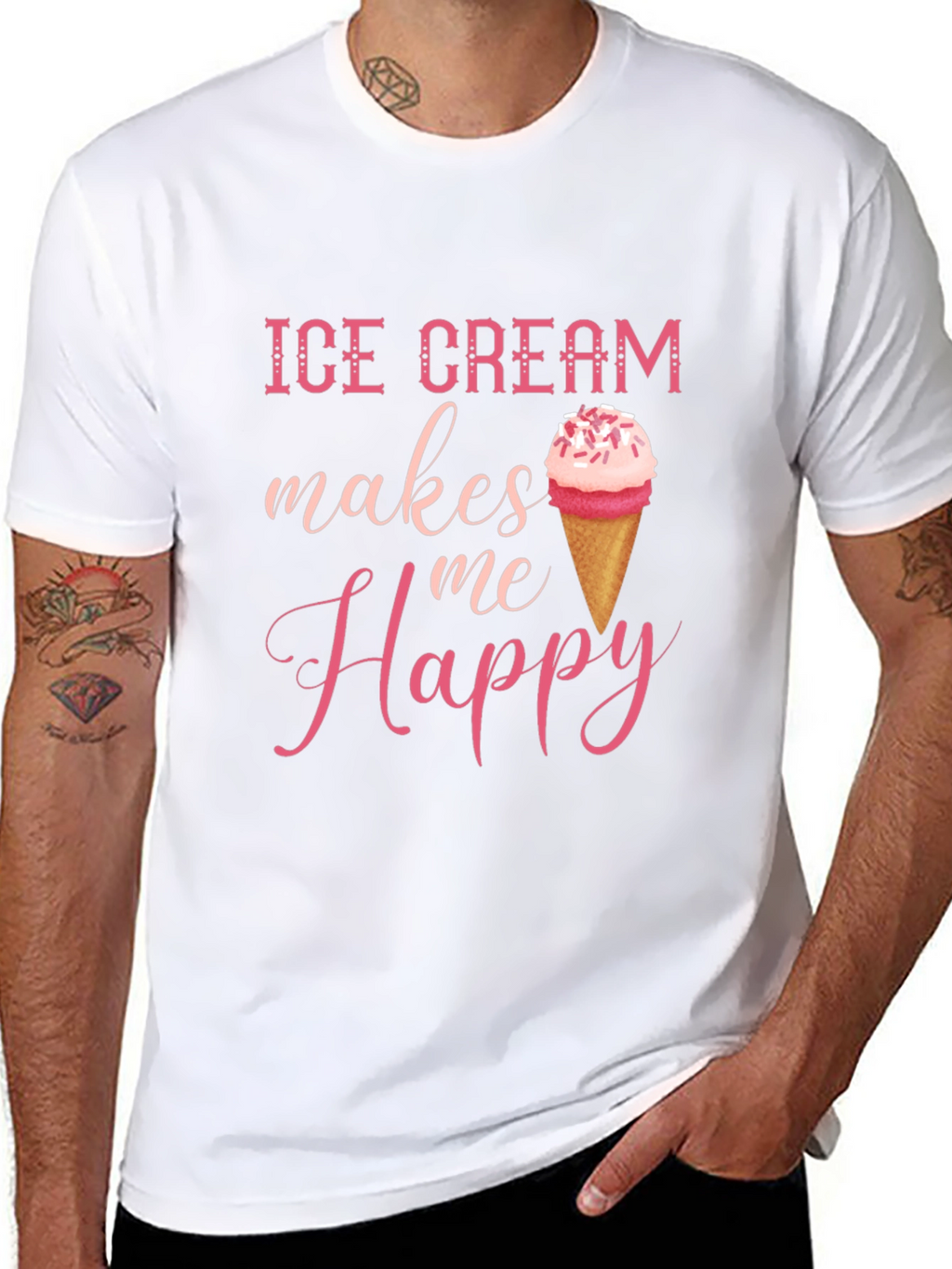 Ice Cream Makes Me Happy Graphic Tee - Black