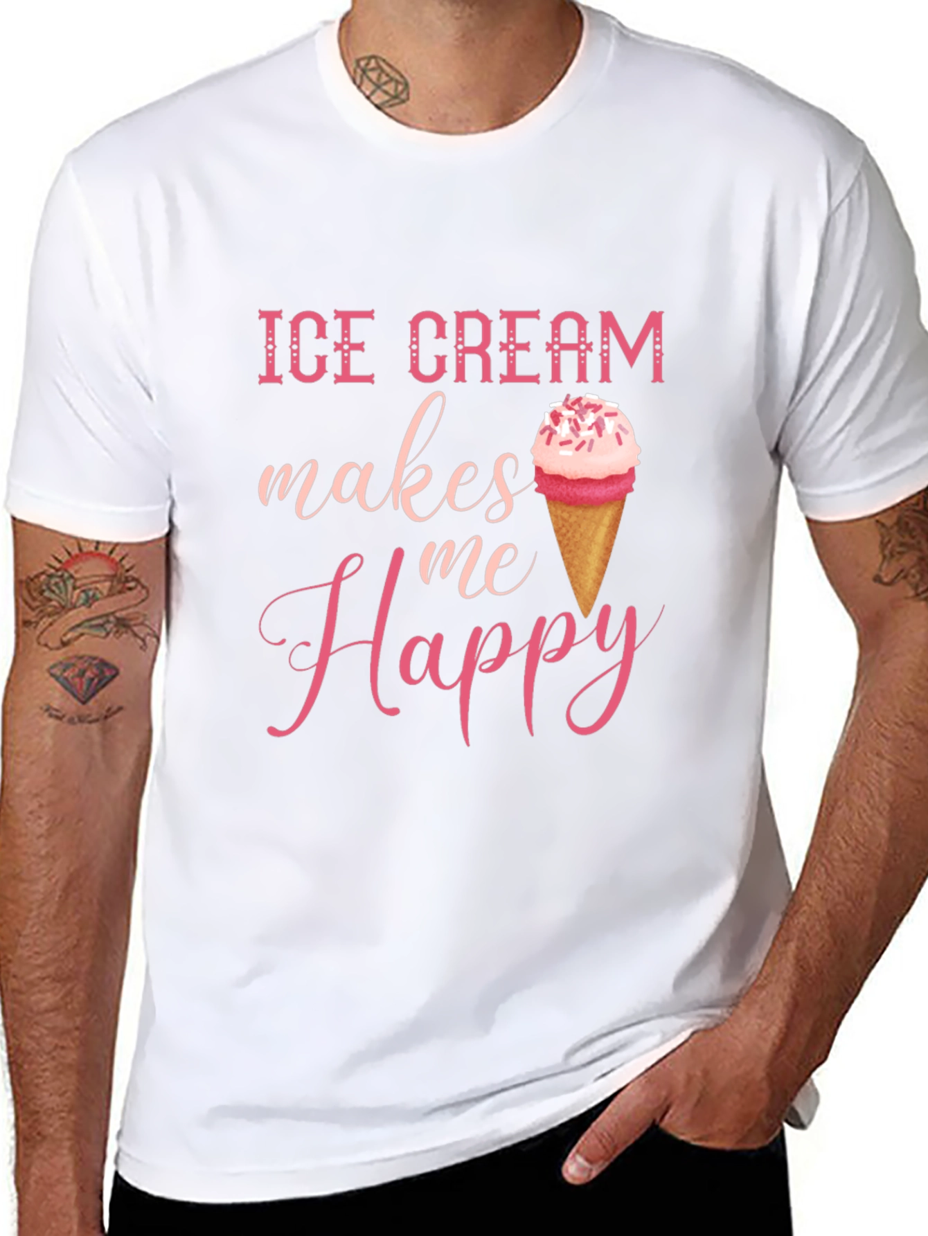 Ice Cream Makes Me Happy Graphic Tee - Black